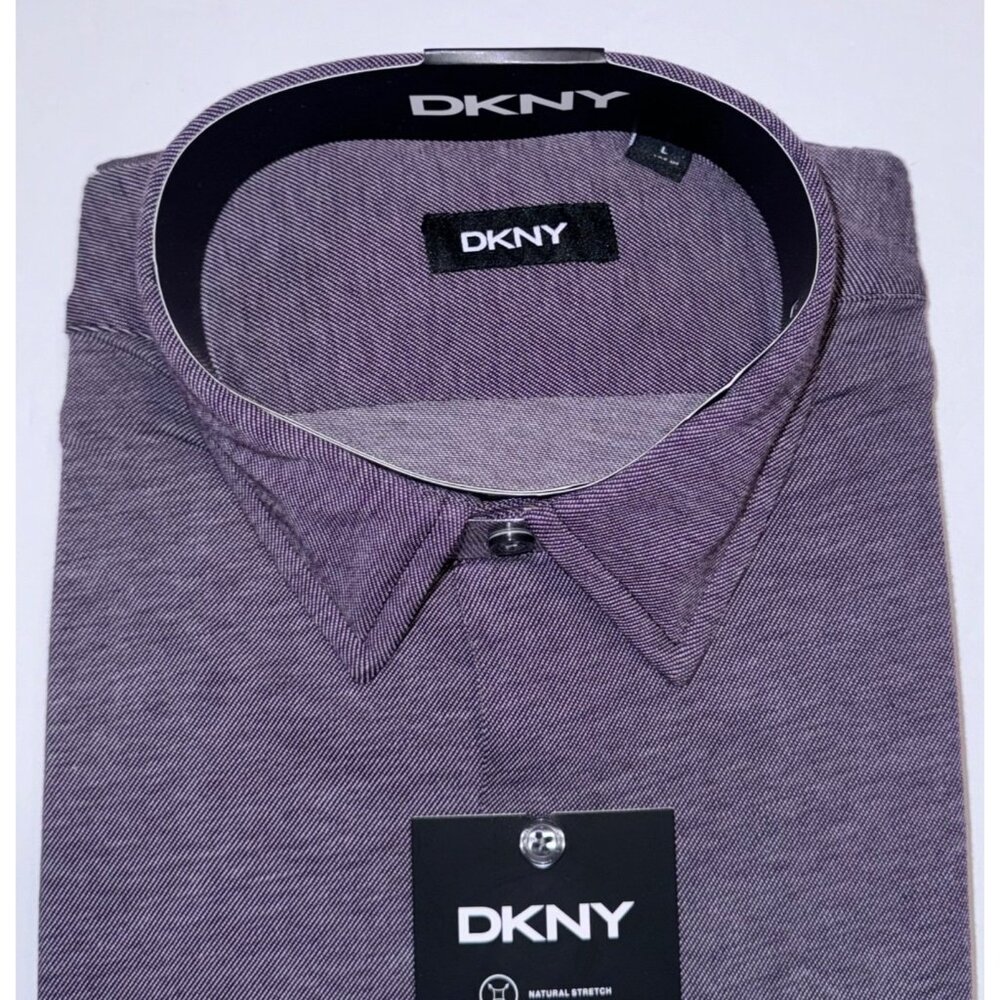 DKNY Mens Long Sleeve Shirt Large Plum Cotton Natural Stretch Button Work Office - Picture 2 of 4